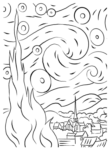 Starry Night By Van Gogh Coloring Page